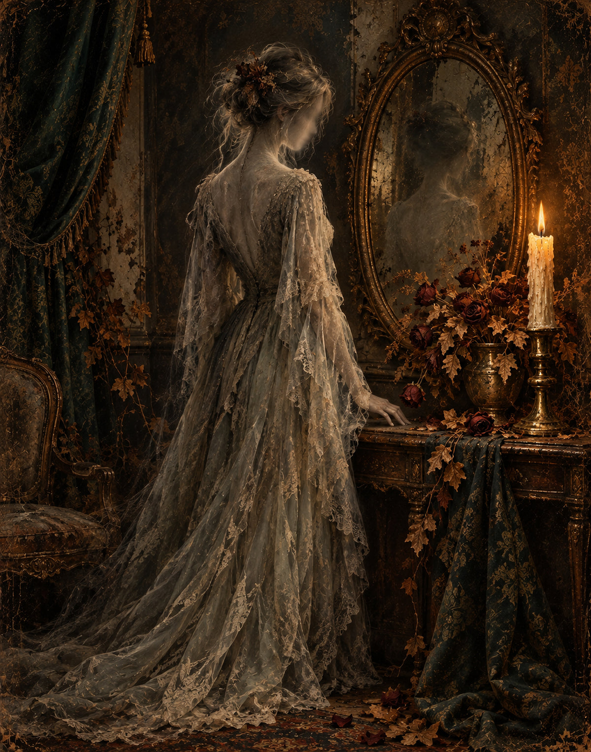 Victorian Ghost at the Mirror – Printable Halloween Wall Art
