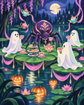 Halloween Spider’s Floating Tea Garden Paint by Number Kit 24 Colors