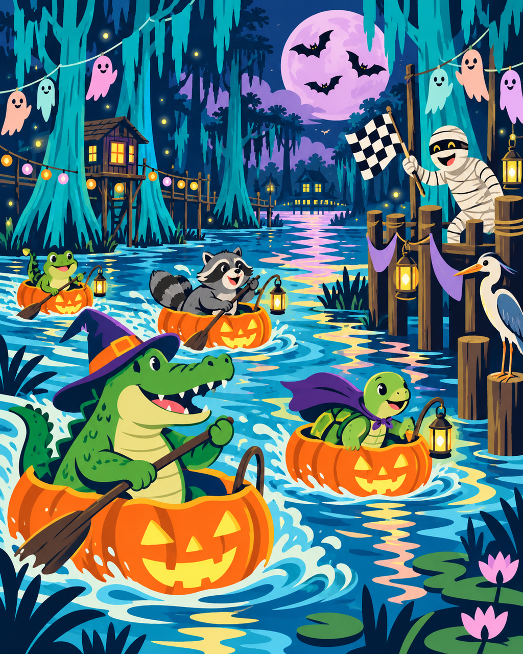 Halloween Florida Swamp Lantern Regatta Paint by Number Kit 24 Colors