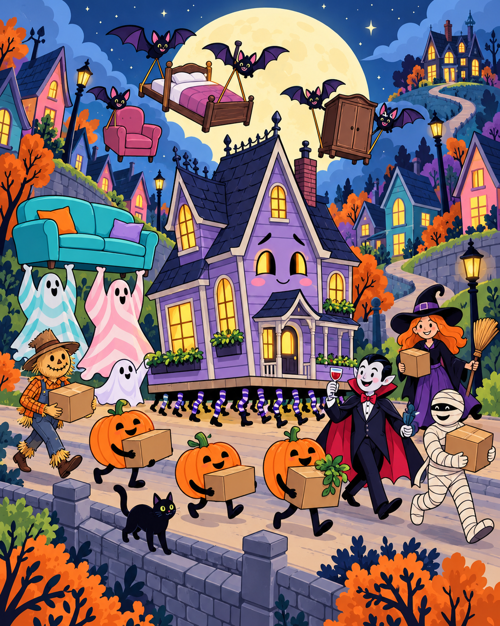 Halloween Moonrise Moving Night Paint by Number Kit 24 Colors