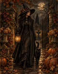 Moonlit Witch and Black Cat – Vintage Halloween Printable
