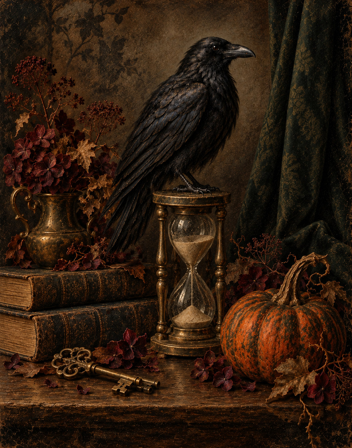 Raven and Hourglass – Gothic Halloween Printable