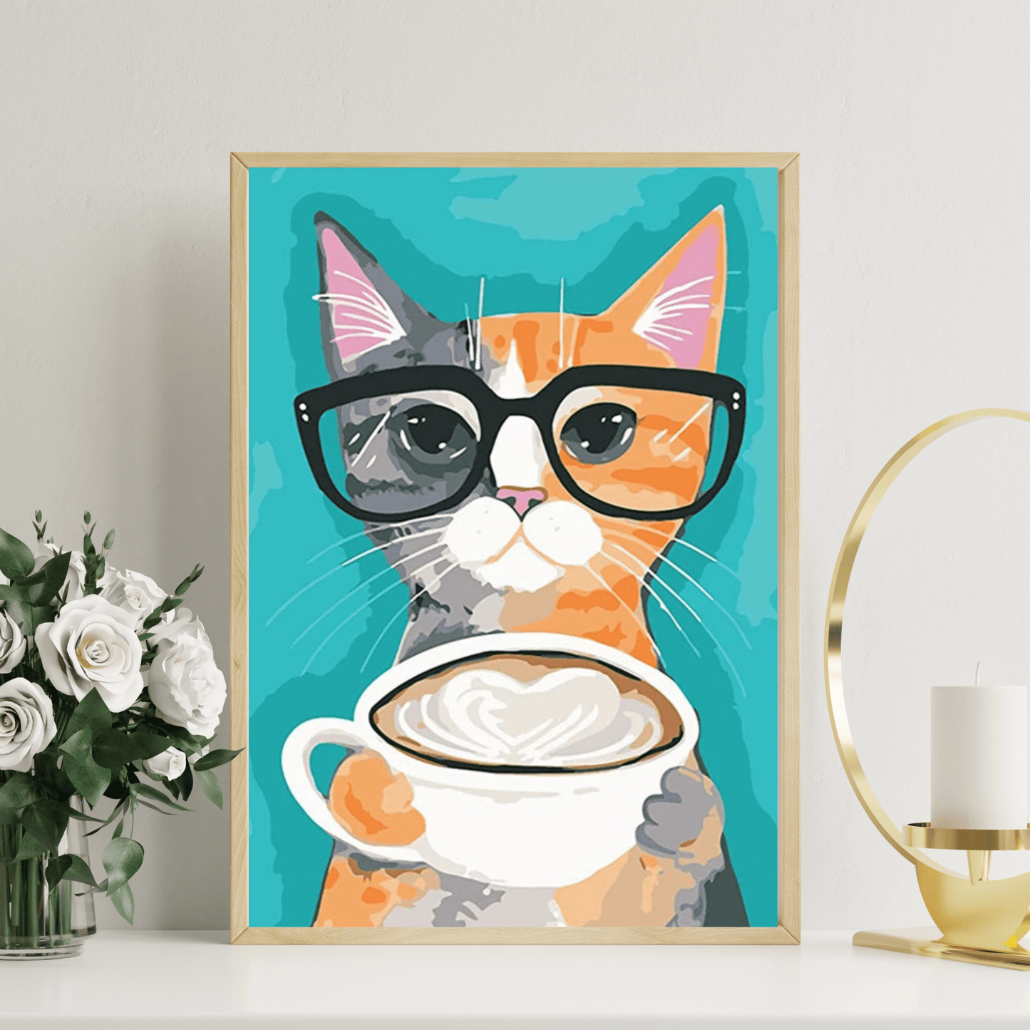 Cat With Glasses And Coffee -  Artistry Numbers