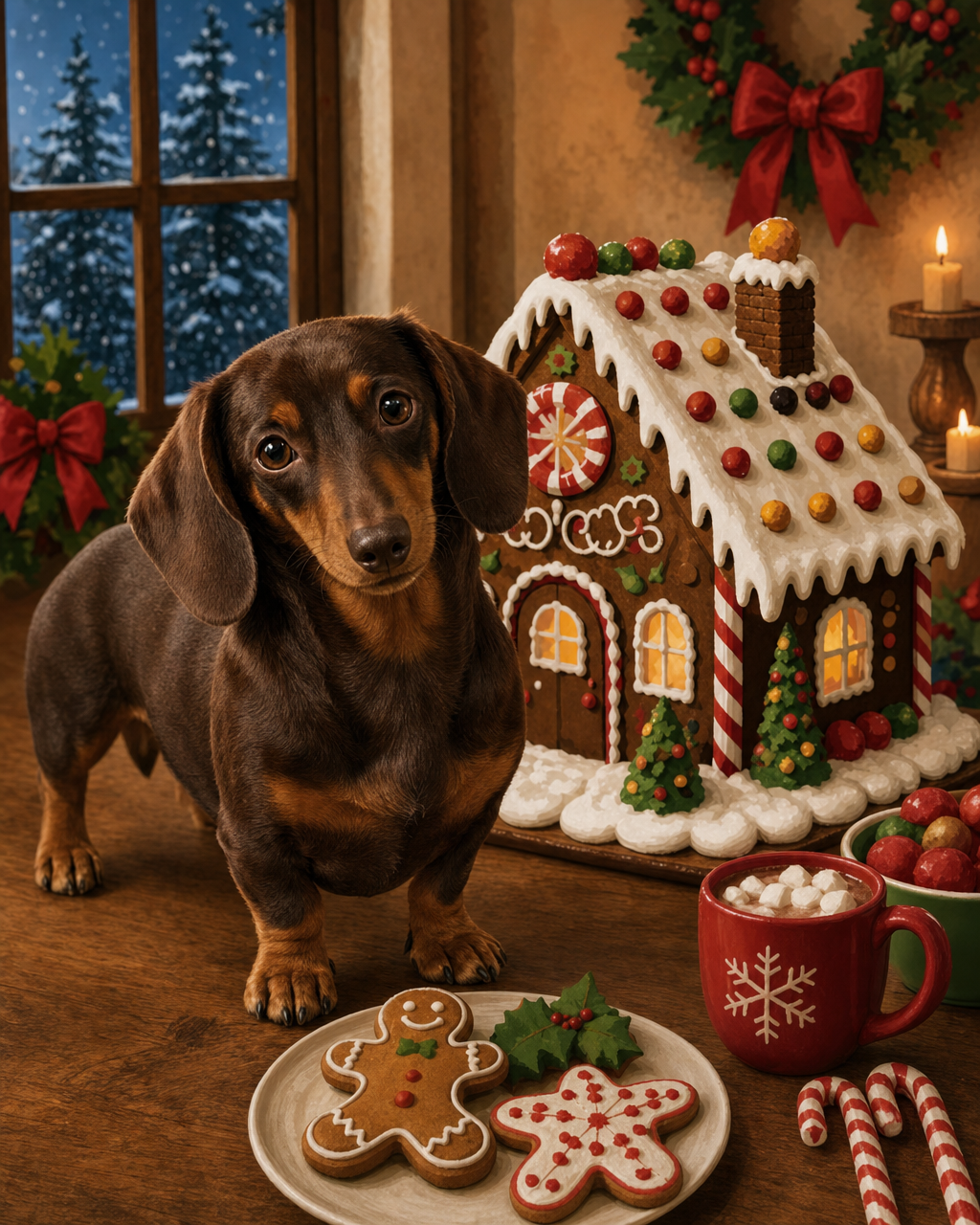 Dachshund on Christmas, Paint by Number Kit 11" x"14.