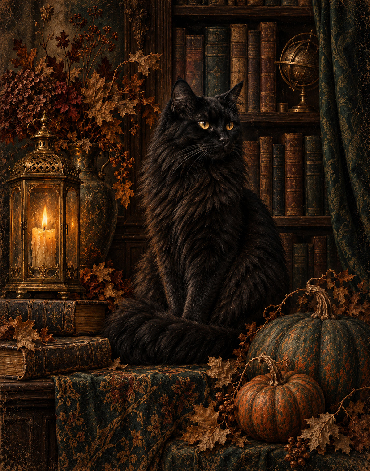 Black Cat in the Antique Library – Halloween Printable