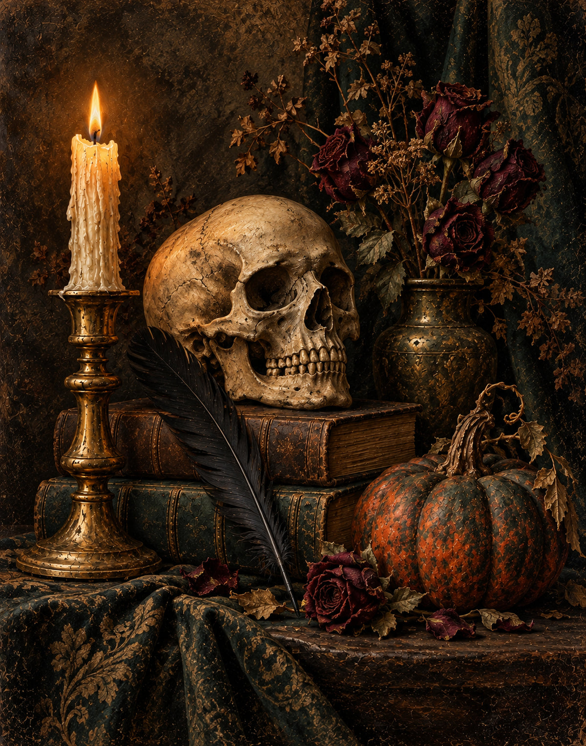 Skull, Roses and Pumpkin – Vintage Halloween Printable